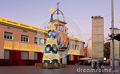 City hall of city Sants Coloma de Gramenet at Christmas time Stock Photo