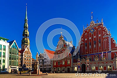 City Hall Square in the Old Town of Riga, Latvia Stock Photo