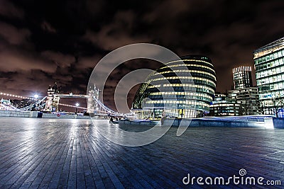 City Hall and Tower Bridge in London British capital panorama a Stock Photo