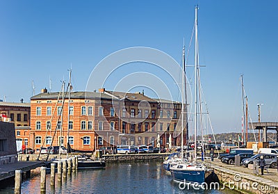 City harbor with sailing yachts in Stralsund Editorial Stock Photo