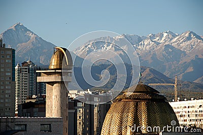 City and High Mountains Almaty Kazakhstan Stock Photo