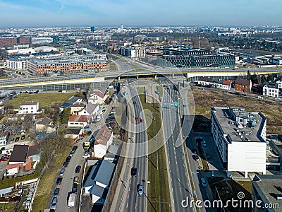 City highway crossroad in Krakow, Poland, Aerial view Stock Photo