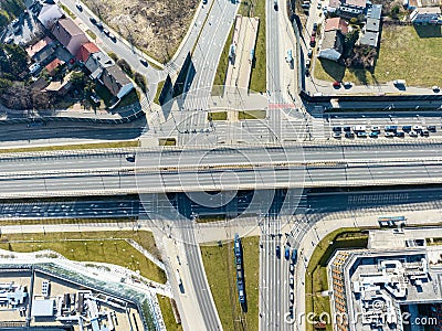 City highway junction in Krakow, Poland, from above Stock Photo