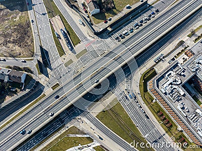 City highway junction in Krakow, Poland, from above Stock Photo
