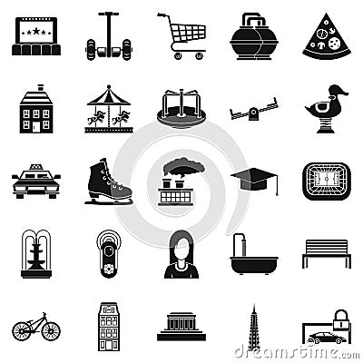 City hobby icons set, simple style Vector Illustration