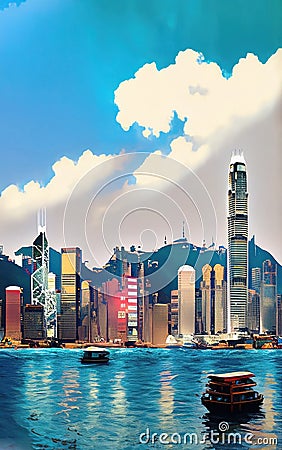 the City Hong kong Chinasketch of skyline Stock Photo