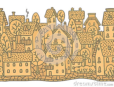 City horizontally seamless pattern with roofs Vector Illustration