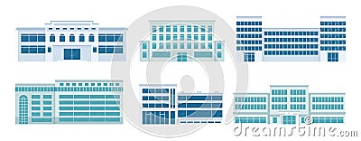 City hospital buildings icons. Clinic center and medical office modern architecture building. Isolated urban healthcare Vector Illustration