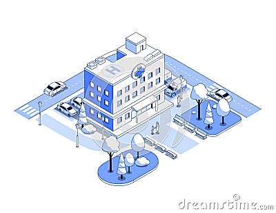 City hospital and highway - vector isometric illustration Vector Illustration