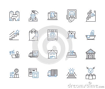 City and household outline icons collection. City, Household, Urban, Dwelling, Town, Home, Residence vector and Vector Illustration