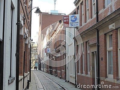 Narrow street in Hull's Old Town UK Editorial Stock Photo