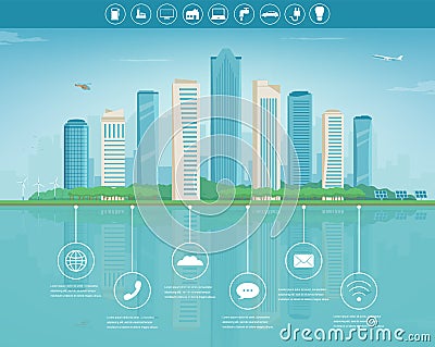 City infographic. Modern city with infographic elements. Smart city. Vector Vector Illustration