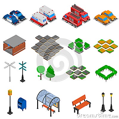 City Infrastructure Elements Set Cartoon Illustration