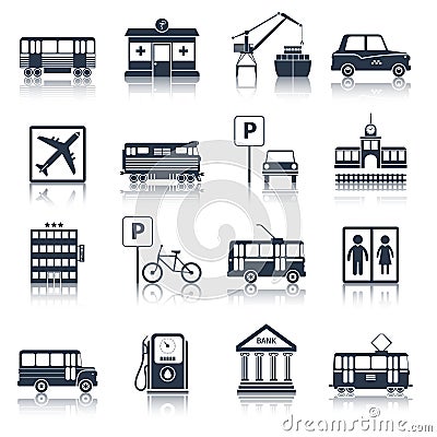 City infrastructure icons black Vector Illustration