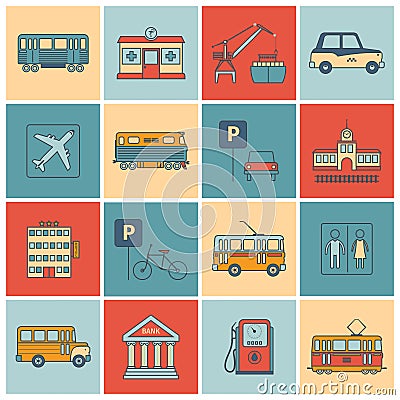 City Infrastructure Icons Vector Illustration