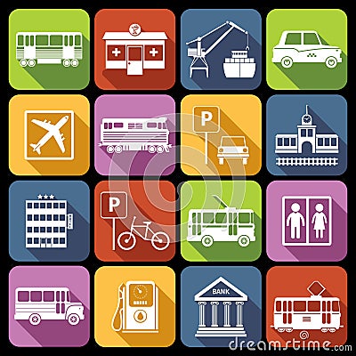 City infrastructure icons white Vector Illustration