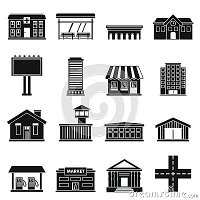 City infrastructure items icons set, simple style Vector Illustration