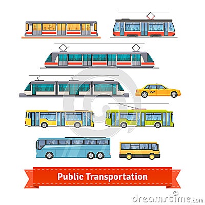 City and intercity transportation vehicles set Vector Illustration