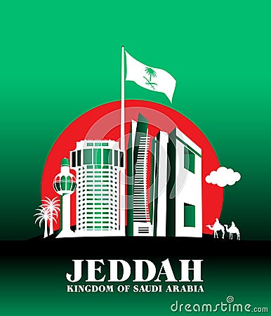 City of Jeddah Saudi Arabia Famous Buildings Vector Illustration