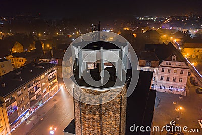 KoÅ¼uchÃ³w, city in Poland, view of the market square and the city hall building. Editorial Stock Photo