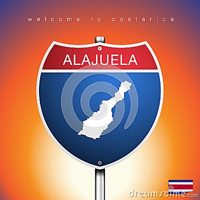 The City label and map of Costarica In American Signs Style Vector Illustration