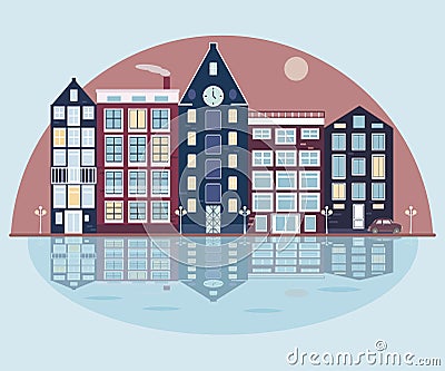 City on the lake Vector Illustration