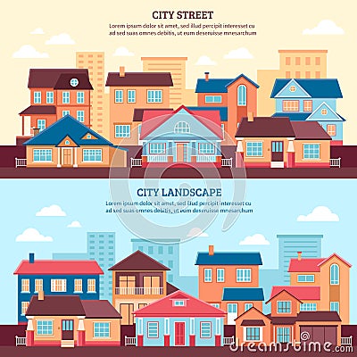 City Landscape Flat Banners Vector Illustration