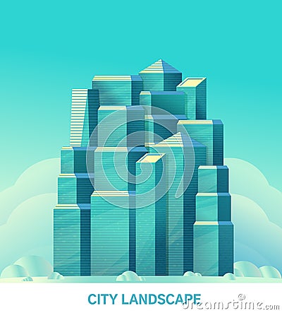 City landscape. Modern or future. Urban poster. Skyscraper glass with reflection. Web banner. Cartoon Illustration