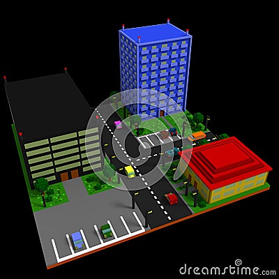 City landscape in retro voxel style Stock Photo