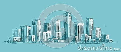 City landscape sketch. Modern cityscape vector illustration Vector Illustration