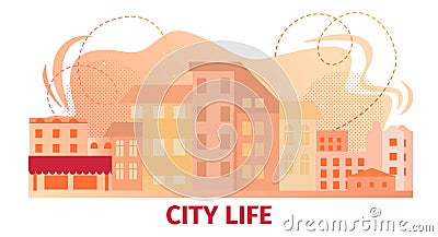 City Life Banner with Urban Skyline Buildings View Vector Illustration