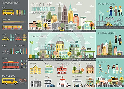 City life Infographic set with charts and other elements. Vector Illustration