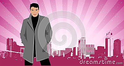 City life, man in suit on the street Vector Illustration