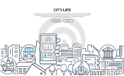 City life - modern line design style web banner Vector Illustration