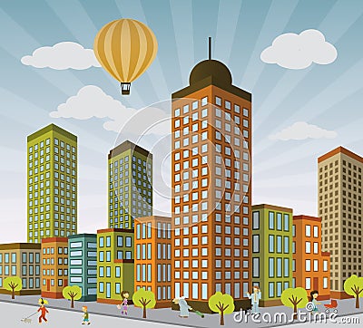 City Life in Perspective Vector Illustration