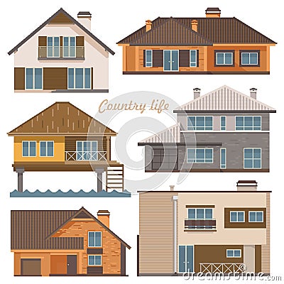 City life set. Vector illustration with buildings, detached house Vector Illustration