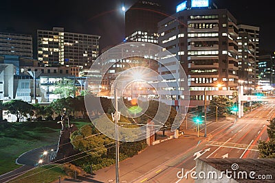 City lights across Jervois Road with The Rugby World Cup Celebration Editorial Stock Photo