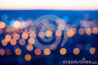 City lights big abstract circular bokeh on blue background Stock Photo