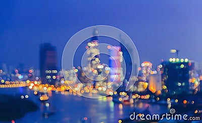 City lights big abstract circular bokeh on blue background Stock Photo