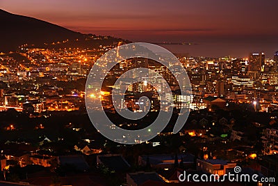 City Lights of Cape Town evening. Stock Photo