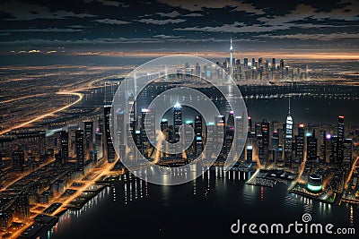 a city with lights and Stock Photo