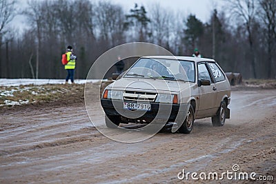 Winter autocross 2018, peoples and sport cars. Engine and speed. Travel photo 2018 Editorial Stock Photo