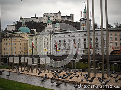 Salzburg-the city has a university and an international airport. It is a traffic hub of music international Mozart festivals Editorial Stock Photo