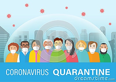 City lockdown pandemic Covid-19 2019-nCoV outbreak concept,cartoon vector illustration.Caution stay at home or quarantine for Vector Illustration