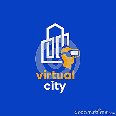 City logo with white outline with virtual image blend. Stock Photo