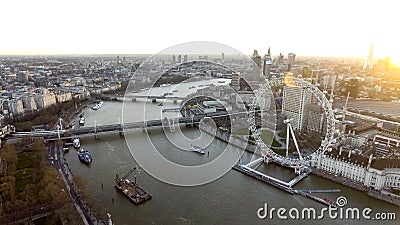 High Angle Aerial View of London Eye Wheel, Thames River Editorial Stock Photo