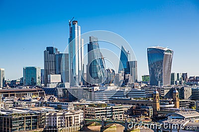 City of London in morning gentle light. Business and banking area with modern skyscrapers. London, UK Editorial Stock Photo