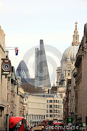 View on St Paul Cathedral, The Gherkin, and The Leadenhall Building in London Editorial Stock Photo