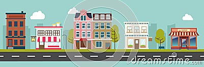 City main street and store buildings vector Vector Illustration