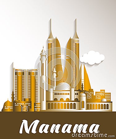 City of Manama Bahrain Famous Buildings Vector Illustration